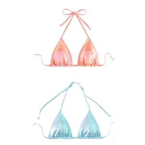 Coral and Blue AB Iridescent Bikini Tops Set XL